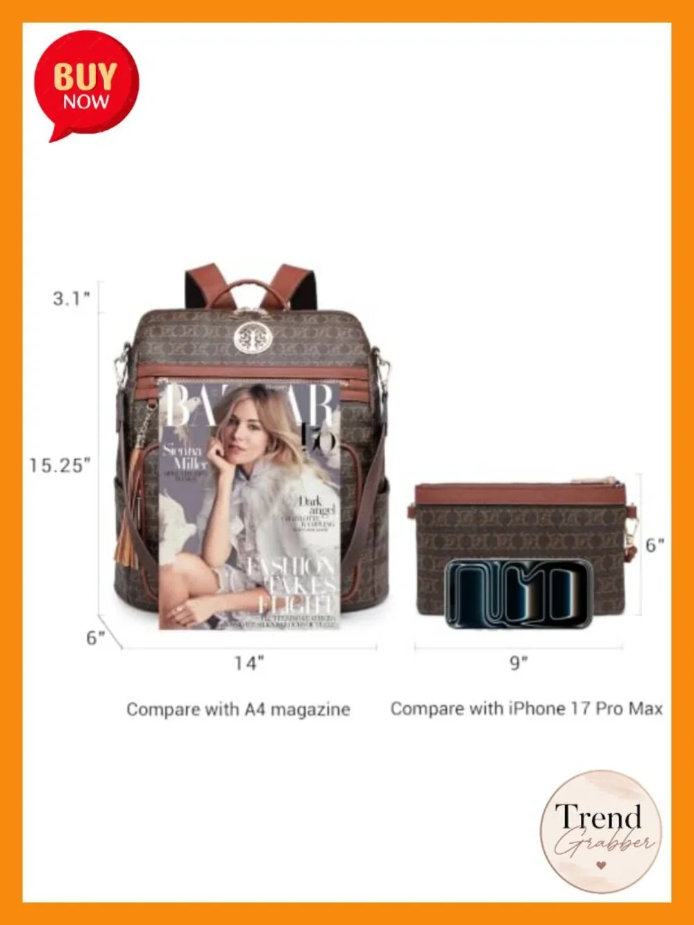 Convertible Leather Travel Backpack Purse with Wristlet Fits 15 inch Laptop